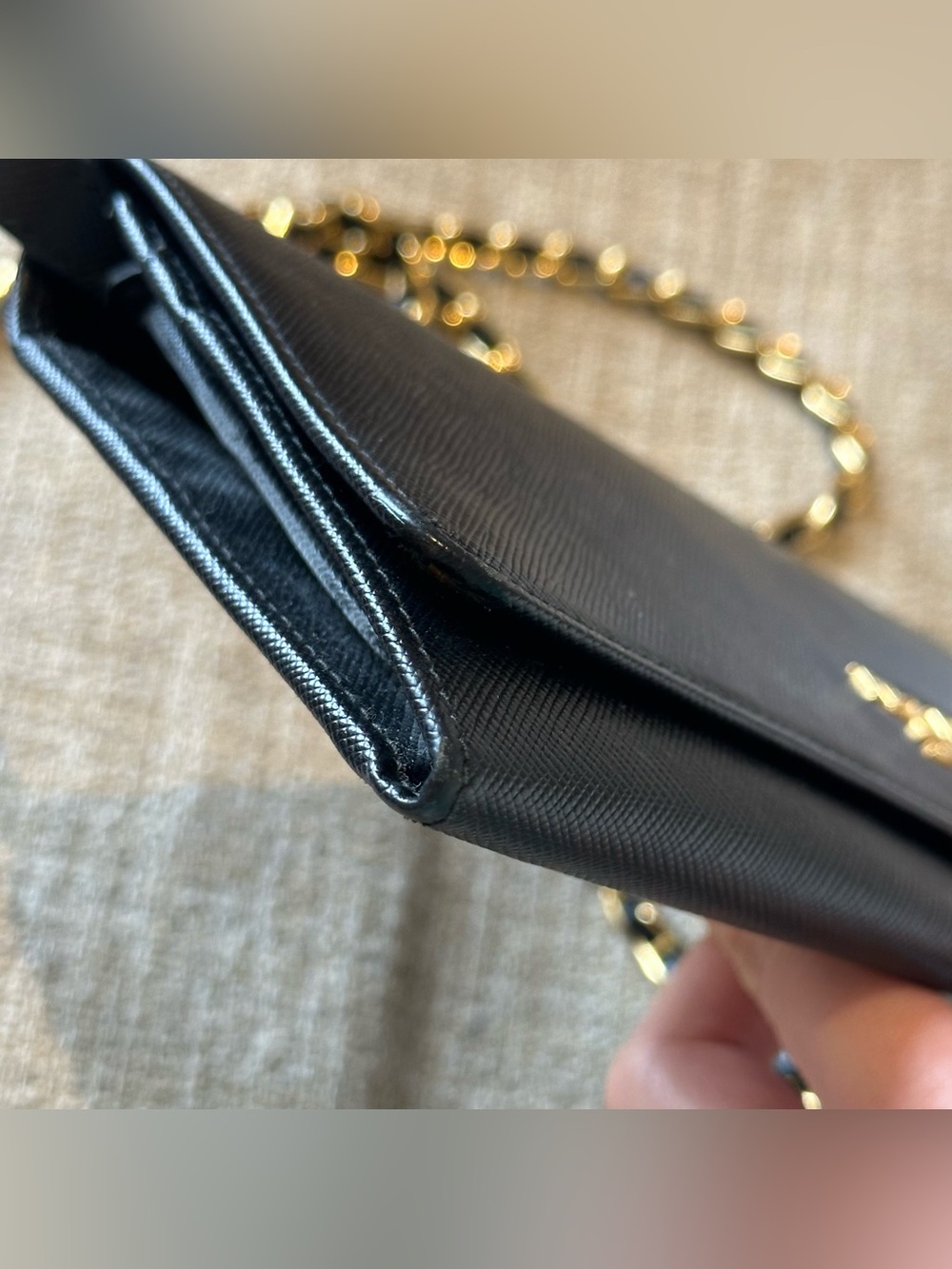 Prada Black Saffiano Metal Leather Logo Wallet On Chain - Picture 7 of 11